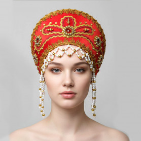 Кокошник Отрада, красный с серебром- фото 1