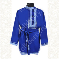 Косоворотка Русич, синий габардин с белым