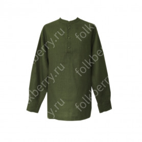 Рубаха Русский Стандарт, лен, темно-зеленый- фото 1