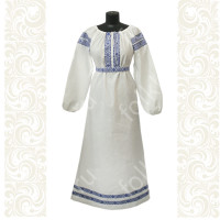 Платье Берегиня, белый лен с синим