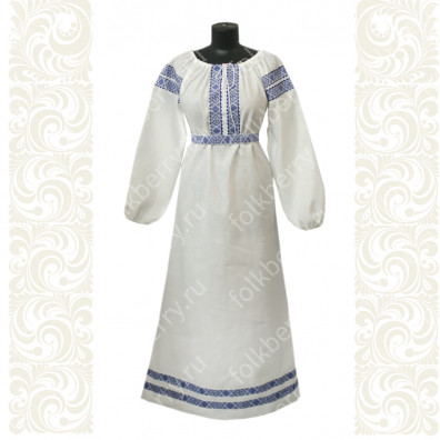 Платье Берегиня, белый лен с синим- фото 1