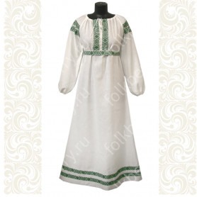 Платье Берегиня, белый лен с зеленым- фото 1