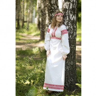 Платье Берегиня, белый лен с красным- фото 1