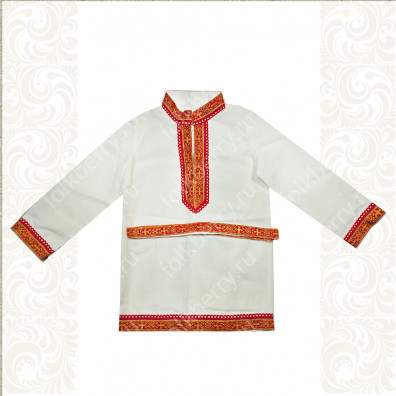 Рубаха Обряд, белый лен с красным- фото 1