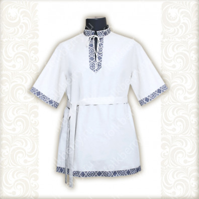 Рубаха Истоки, белый лен с синим- фото 1