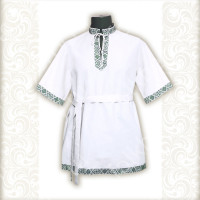 Рубаха Истоки, белый лен с зеленым
