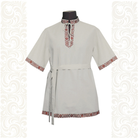 Рубаха Истоки, небеленый лен с красным- фото 1