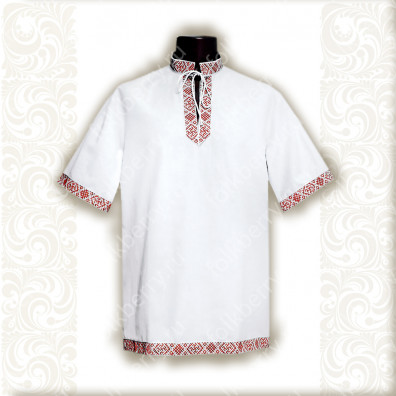 Рубаха Истоки, белый хлопок с красным- фото 1