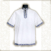 Рубаха Истоки, белый хлопок с синим
