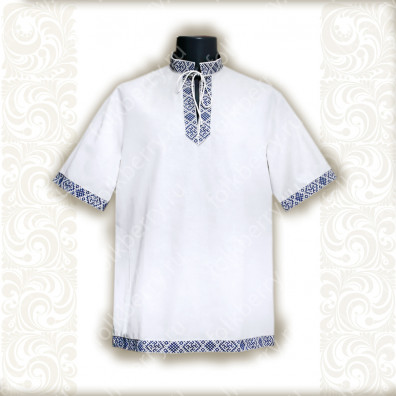 Рубаха Истоки, белый хлопок с синим- фото 1