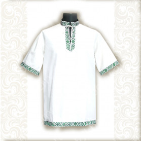 Рубаха Истоки, белый хлопок с зеленым
