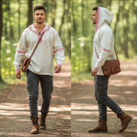 Рубаха мужская с капюшоном, небеленый лён