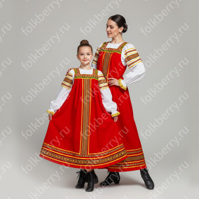 Сарафан с блузой Народный, габардин и  хлопок, красный- фото 1