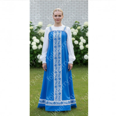 Сарафан с блузой Красна Девица в голубом цвете, габардин- фото 1